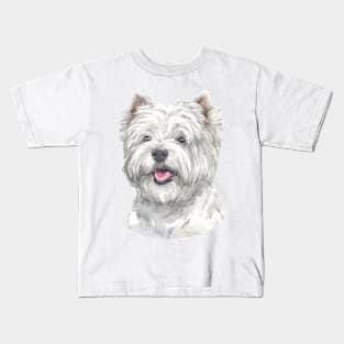 Cute West Highland White Terrier Watercolor Art Kids T-Shirt